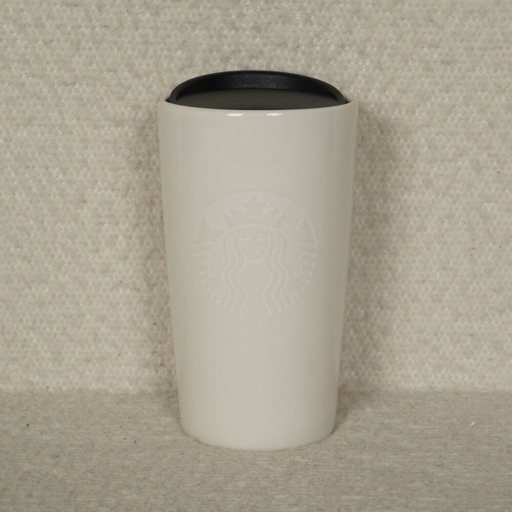Starbucks 12 oz White Ceramic Tumbler Embossed Siren Logo Lid Mermaid 2020